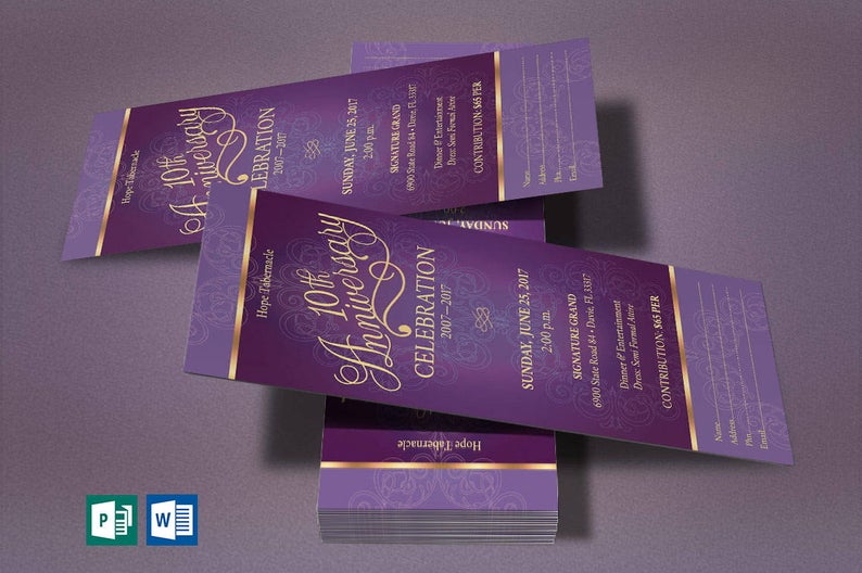Purple Gold Church Anniversary Word Publisher Ticket 