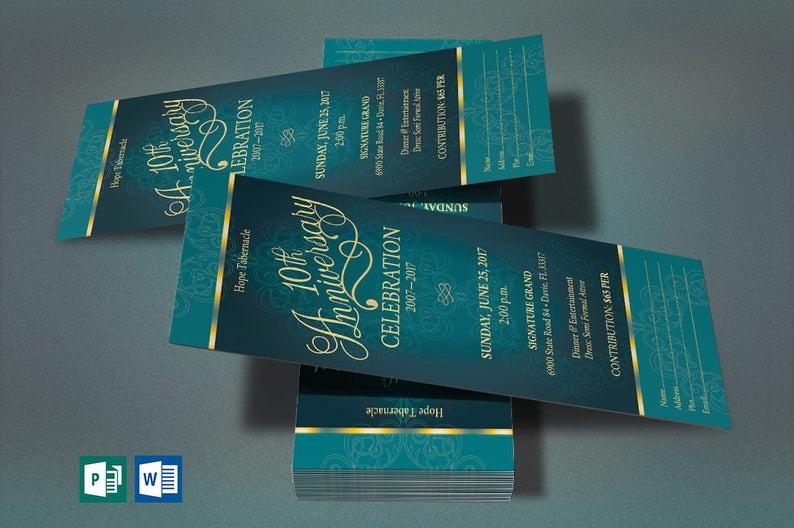 Teal Church Anniversary Word Publisher Ticket 