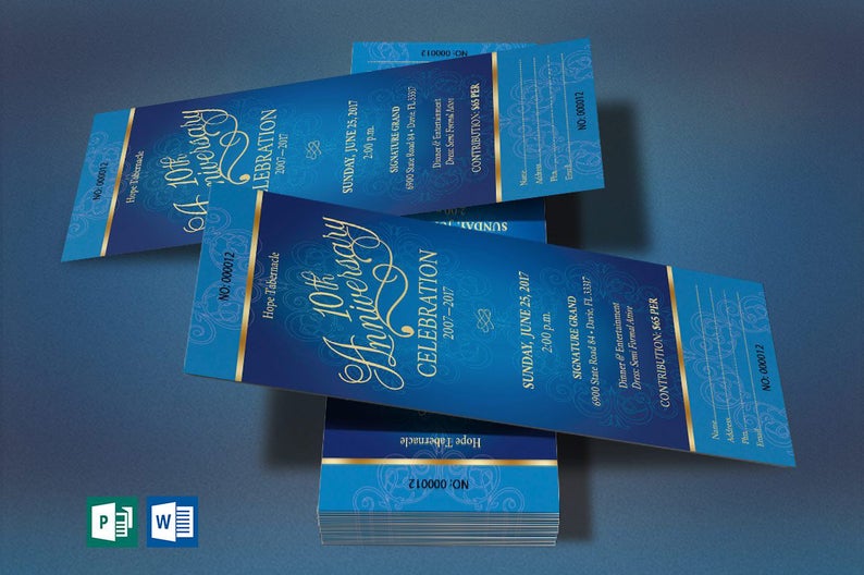 Blue Gold Church Anniversary Word Publisher Ticket 