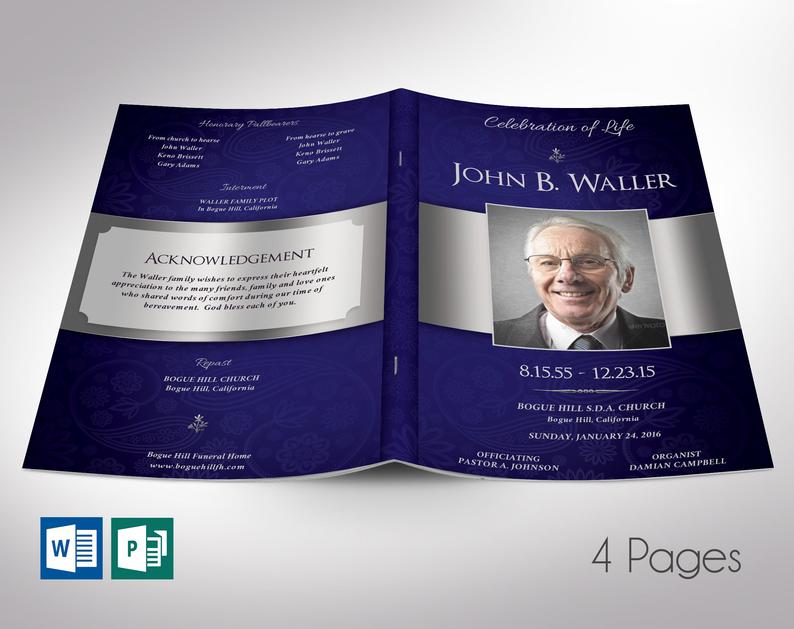 Dignity Funeral Program Word Publisher Template - 4 Page