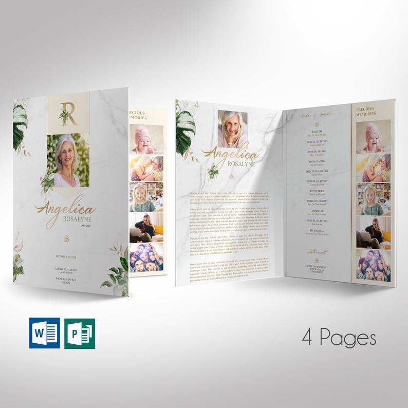 Tropica Funeral Program Word Publisher Large Template
