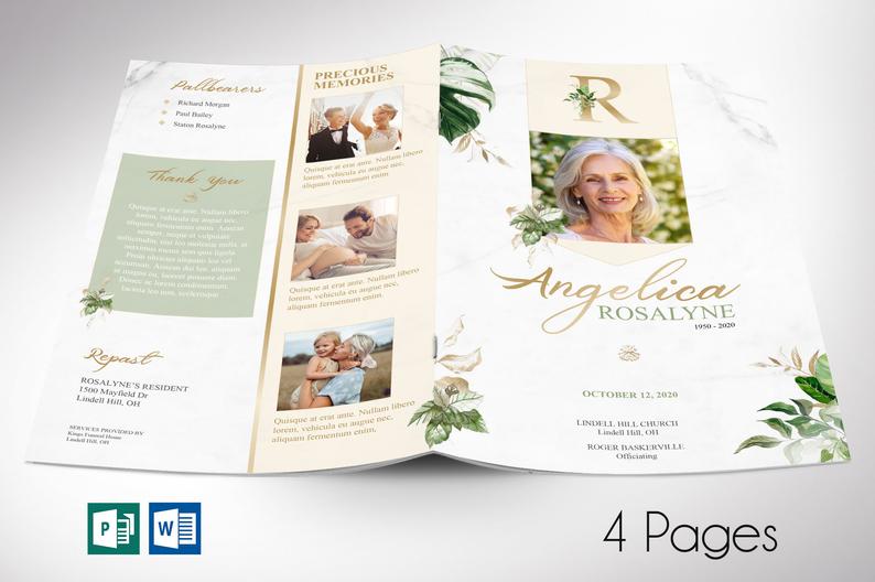 Tropica Funeral Program Word Publisher Template
