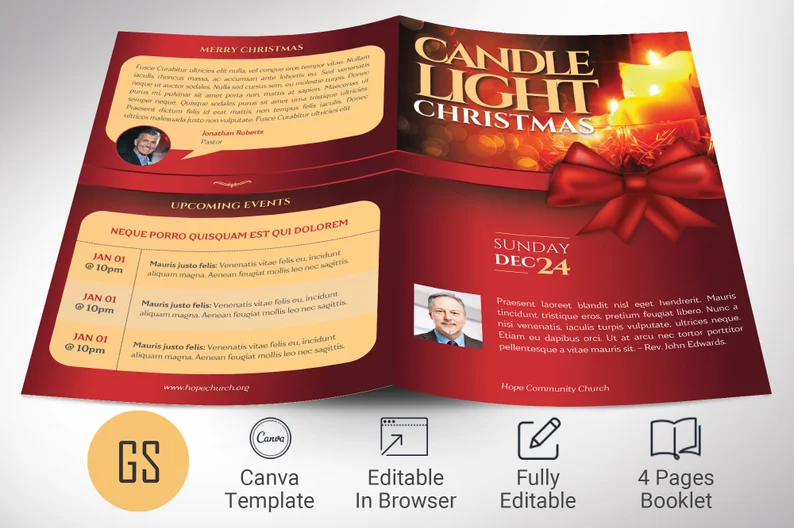 Candlelight Christmas Program Canva Template