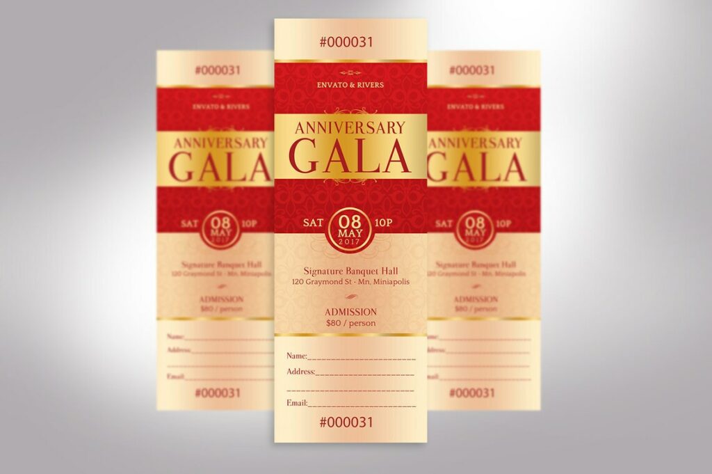 red and gold gala ticket for Valentine's Day Events Marketing
