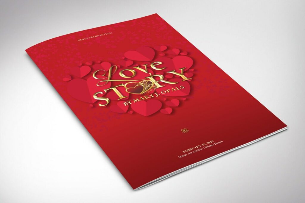 red and gold event program template for Valentine's Day Events Marketing