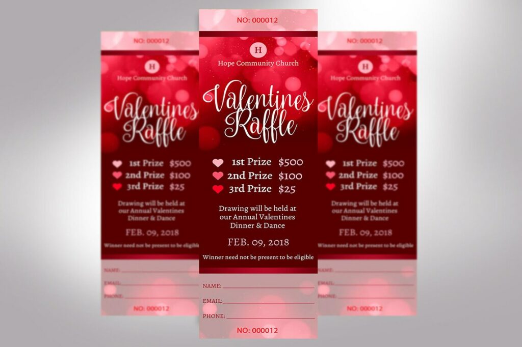 red and pink ticket with pink hearts for Valentine's Day Events Marketing