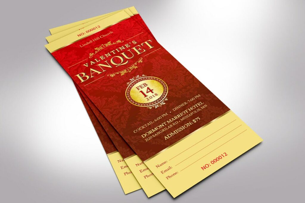 red and gold banquet ticket for Valentine's Day Events Marketing