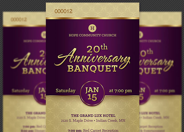 Church Anniversary Banquet Ticket Template