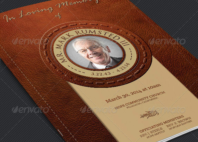 Leather Funeral Service Program Template