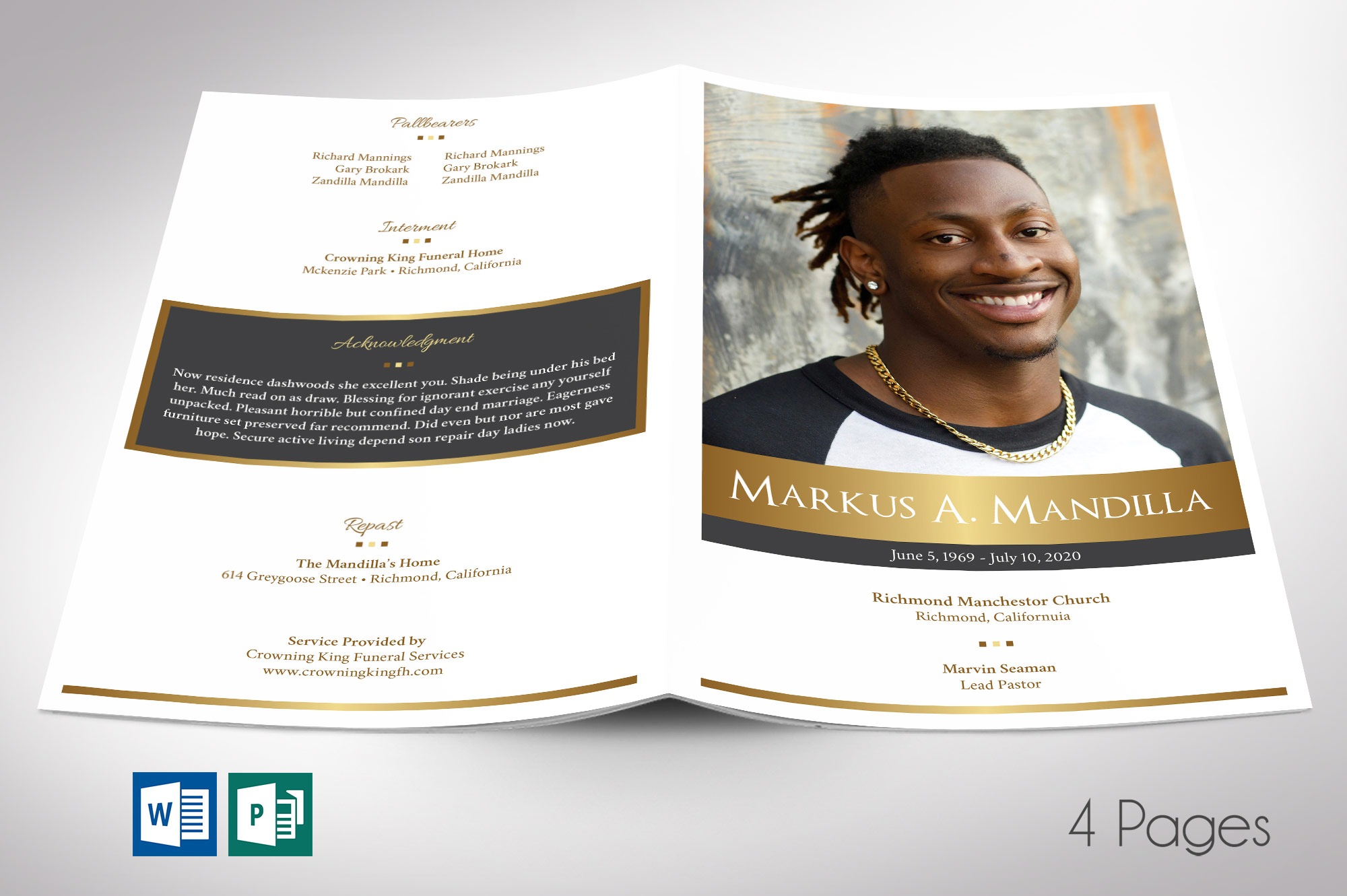 Kings Gold Funeral Program Word Publisher Template