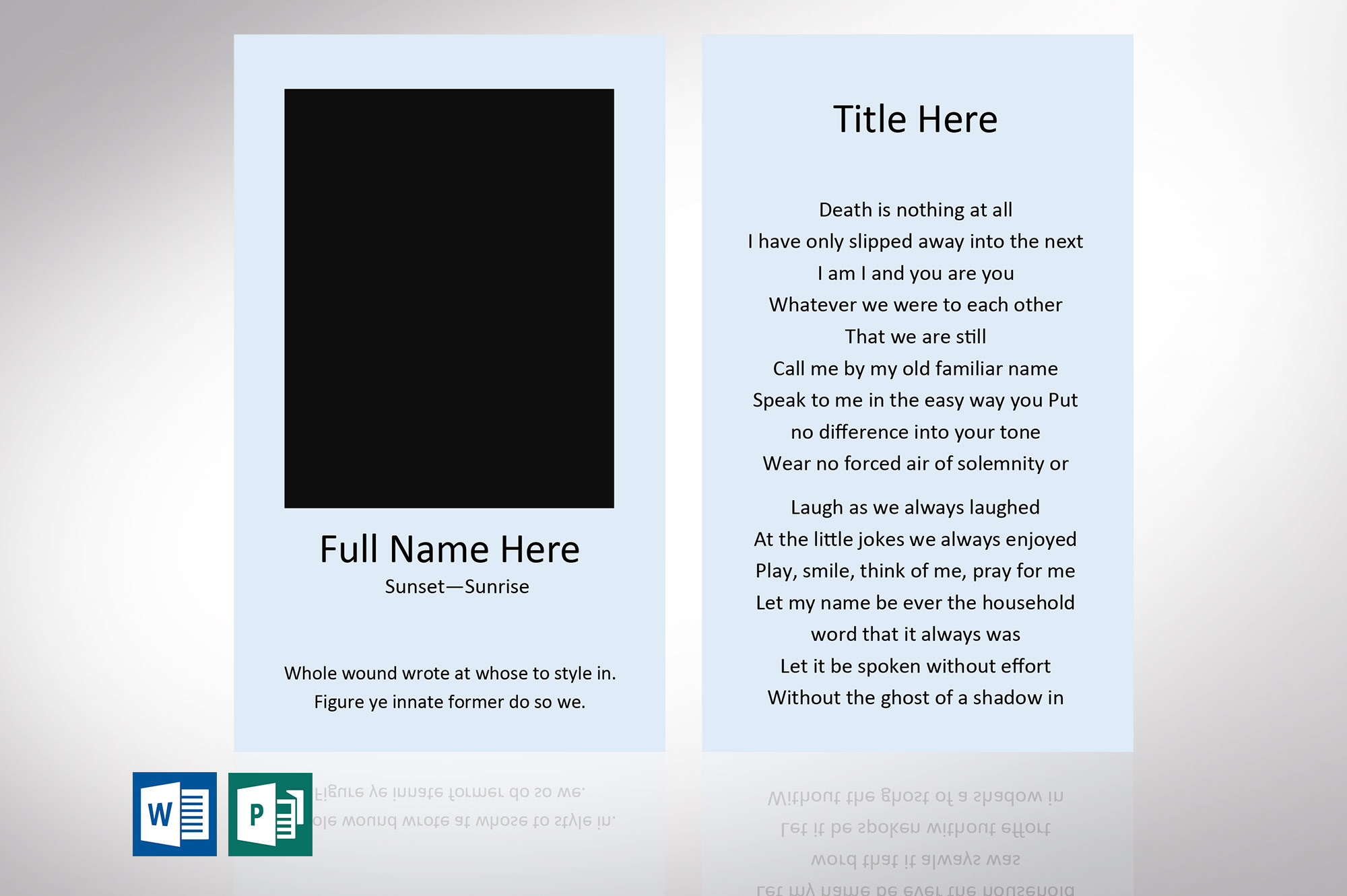 Funeral Prayer Card Default Word Publisher Template