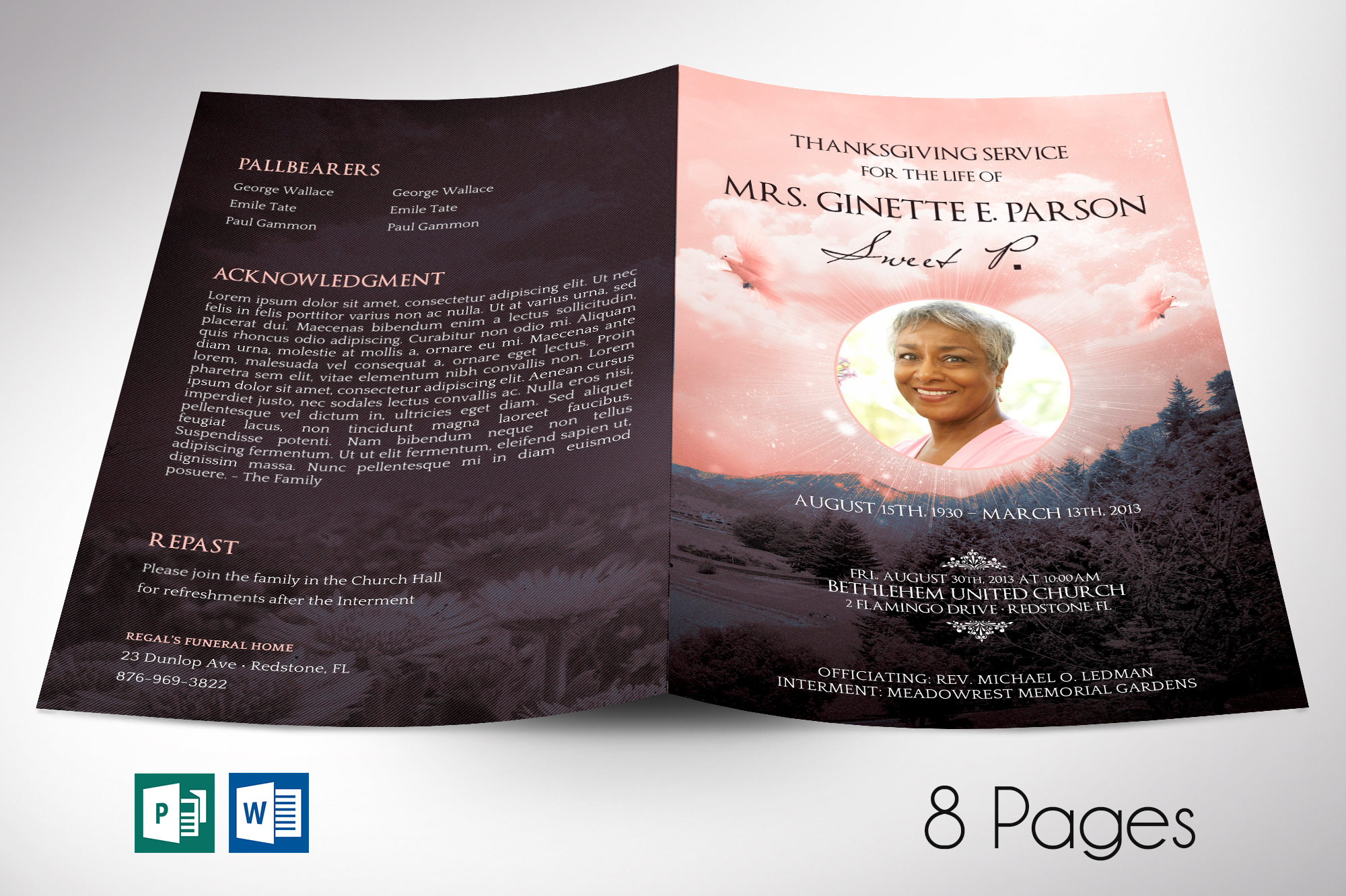 Peach Sky Funeral Program Word Publisher Template