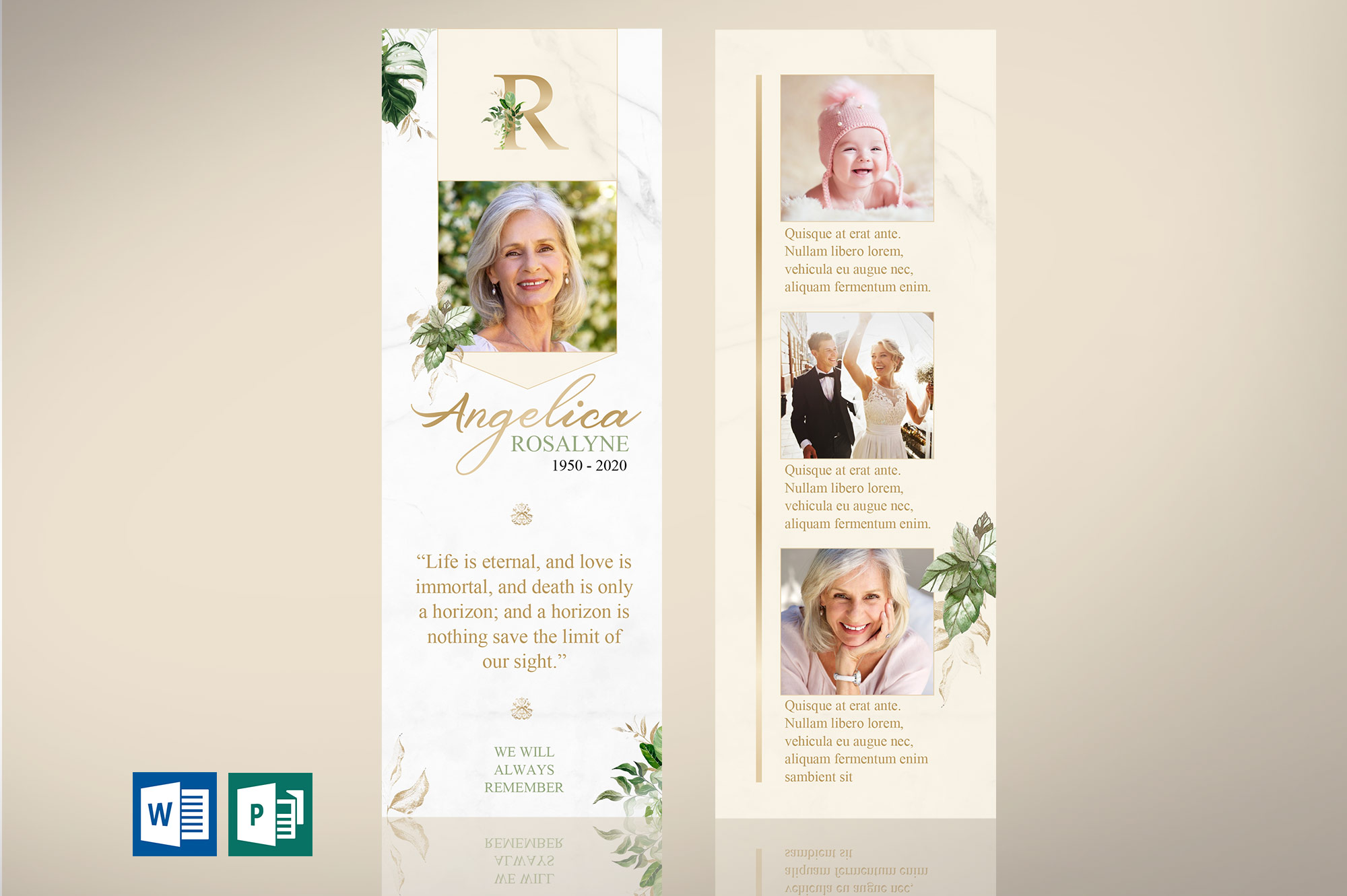 Tropica Funeral Bookmark Word Publisher Template