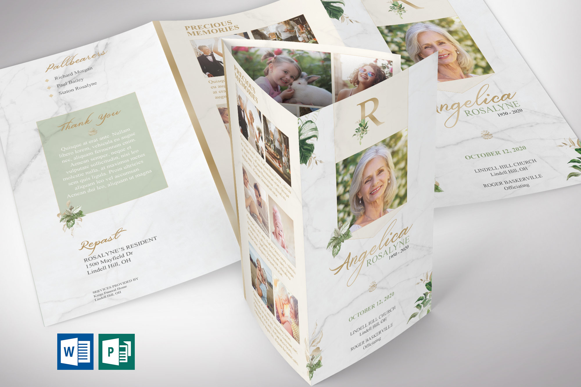 Tropica Legal Trifold Funeral Program Word Publisher Template