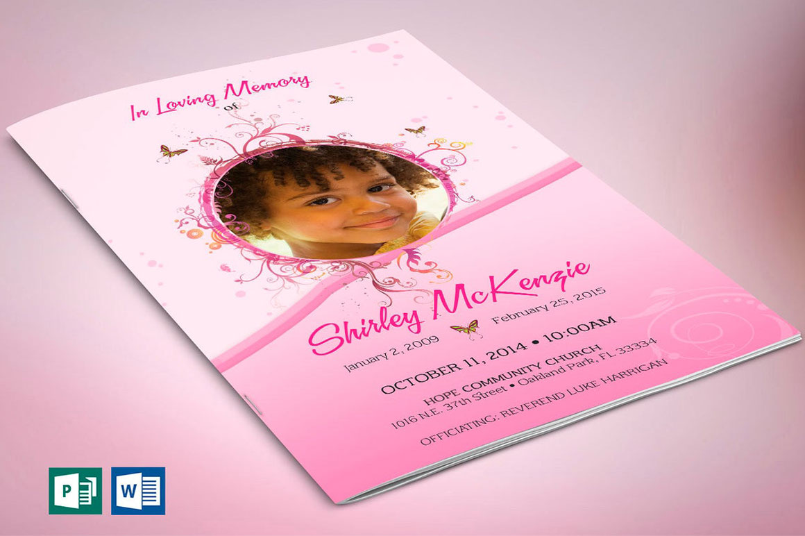 Pink Princess Funeral Program Word Publisher Template