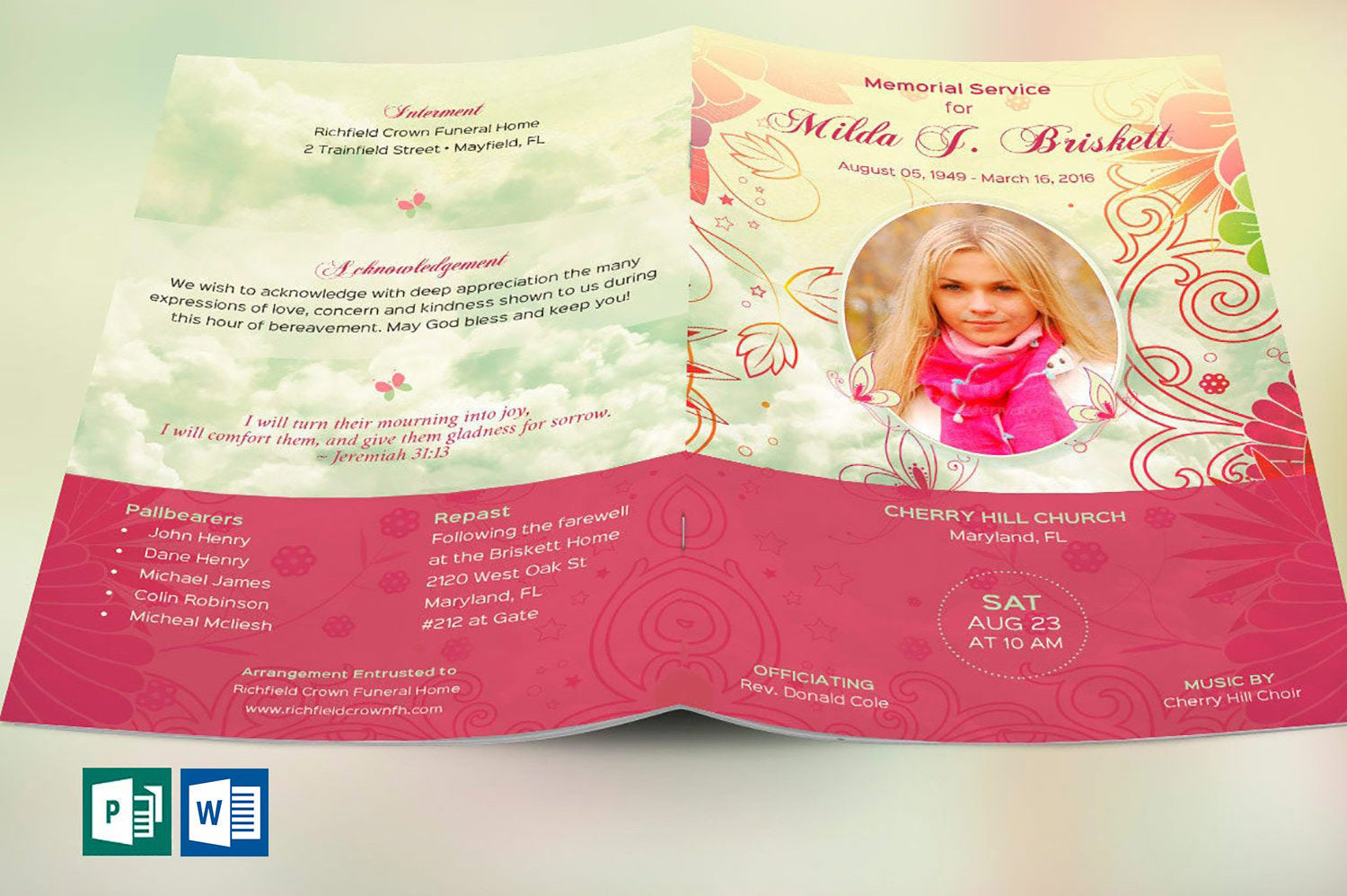 Memory Funeral Program Word Publisher Template