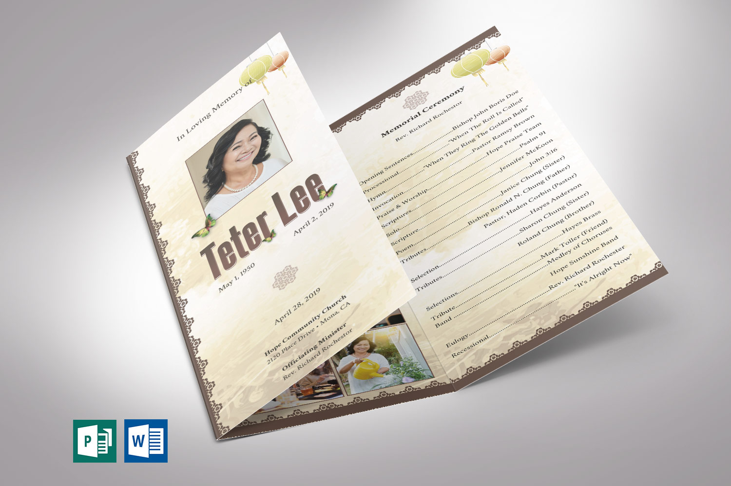 Oriental Style Funeral Program Word Publisher Template