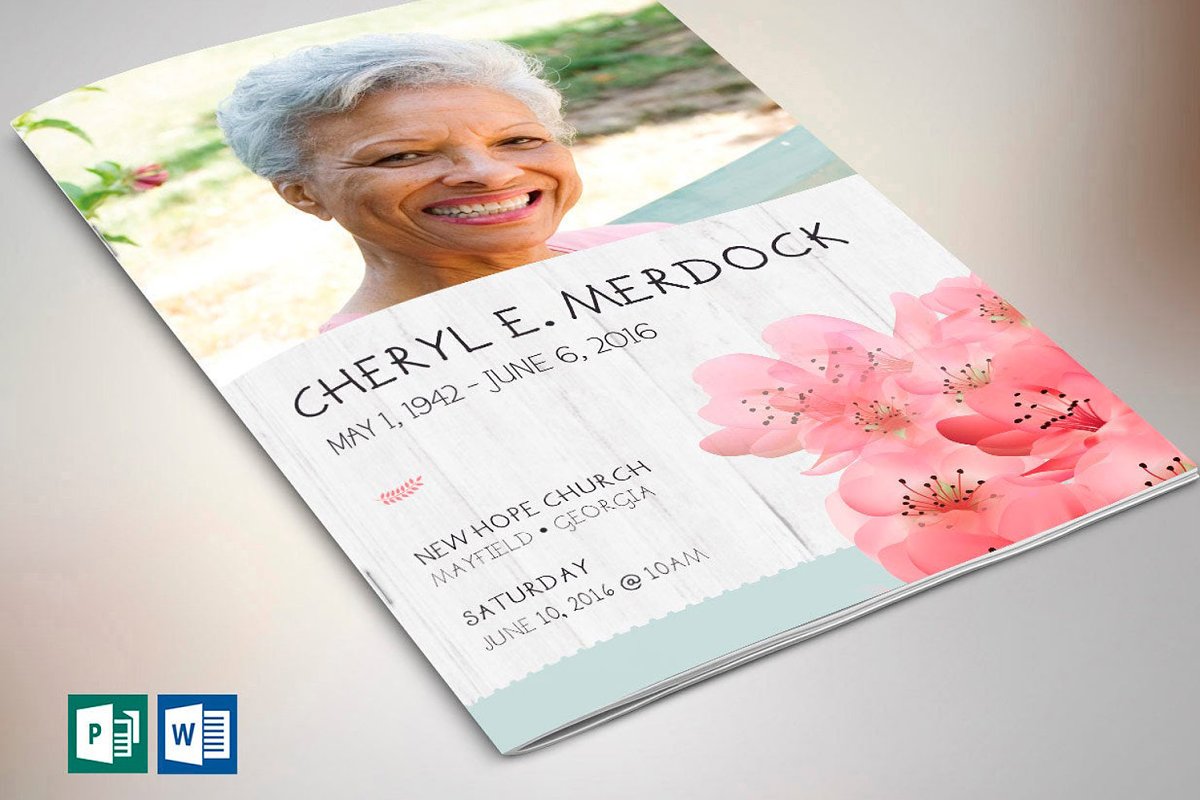 Magnolia Funeral Program Word Publisher Template