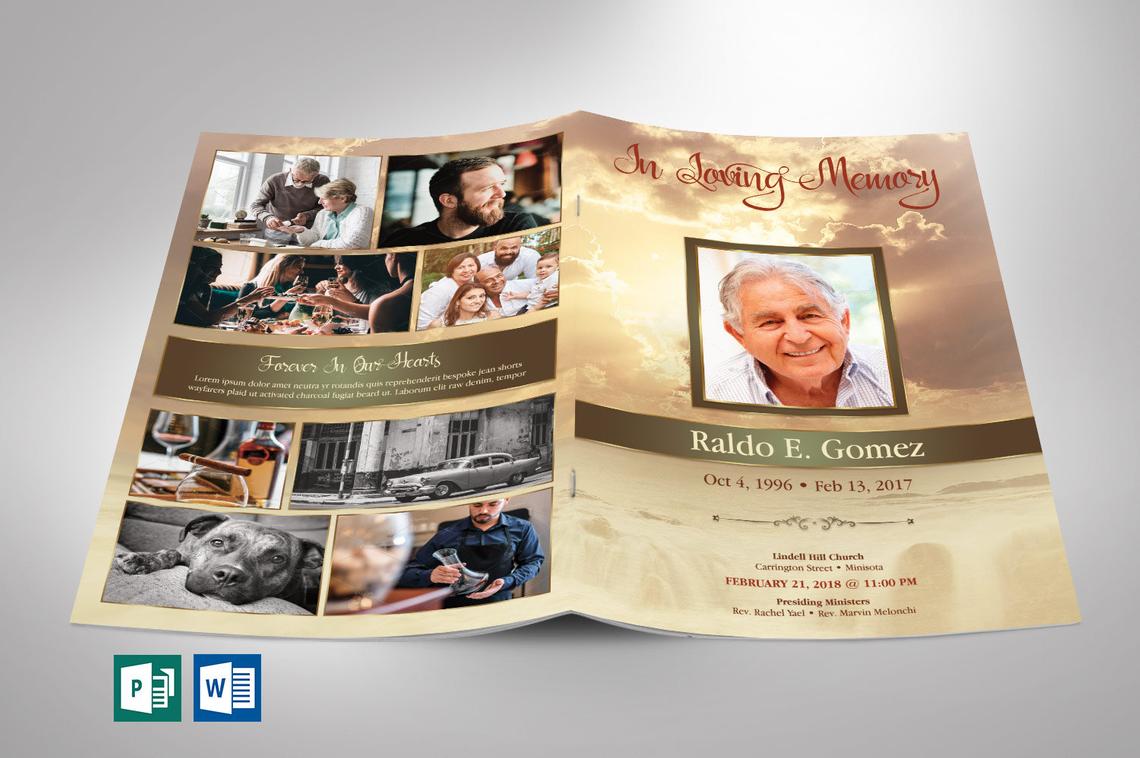 Gold Forever Funeral Program Word Publisher Template