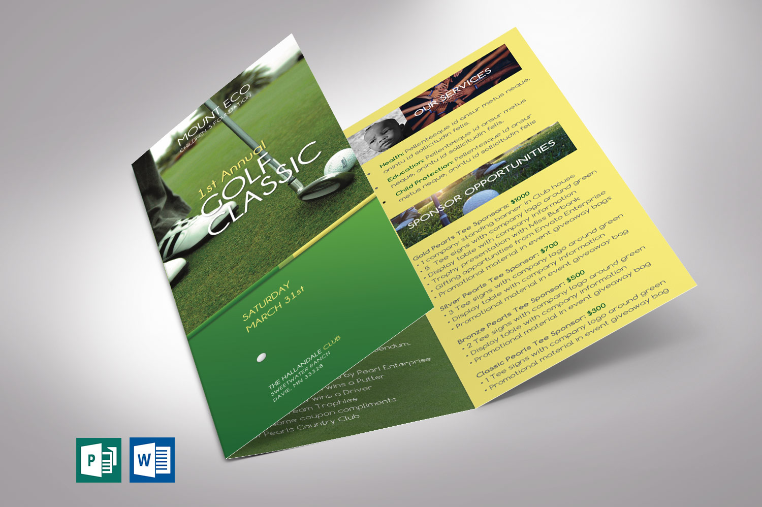Charity Golf Tournament Trifold Brochure Word Publisher Template