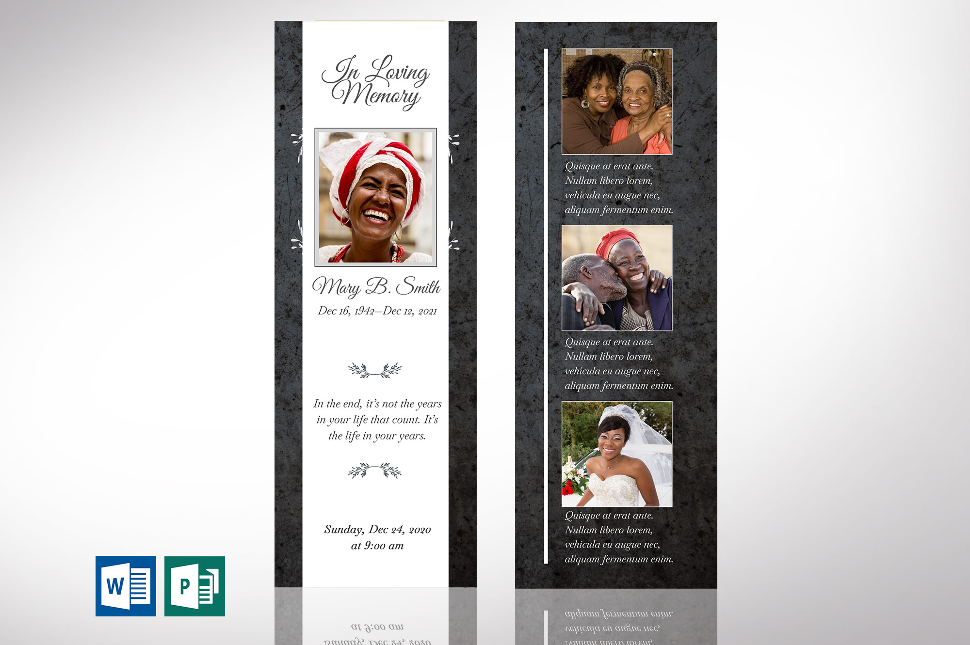 Graystone Funeral Bookmark Word Publisher Template,