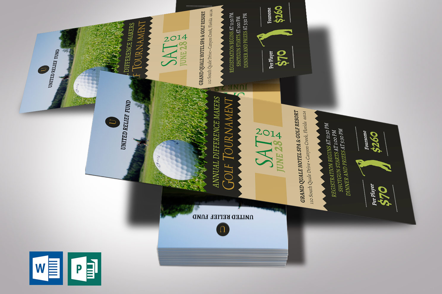 Charity Golf Ticket Word Publisher Template