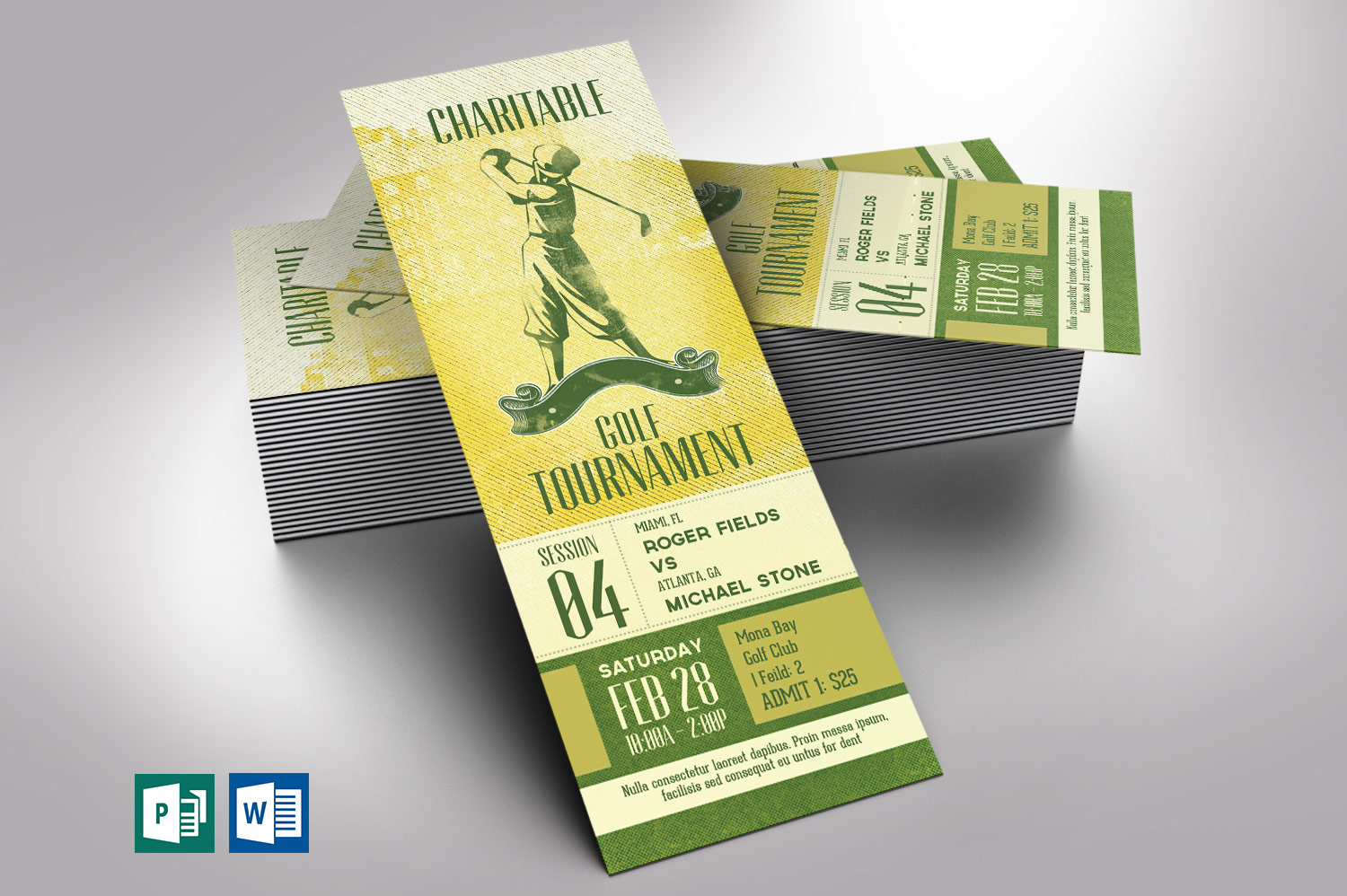 Charitable Golf Tournament Ticket Word Publisher Template