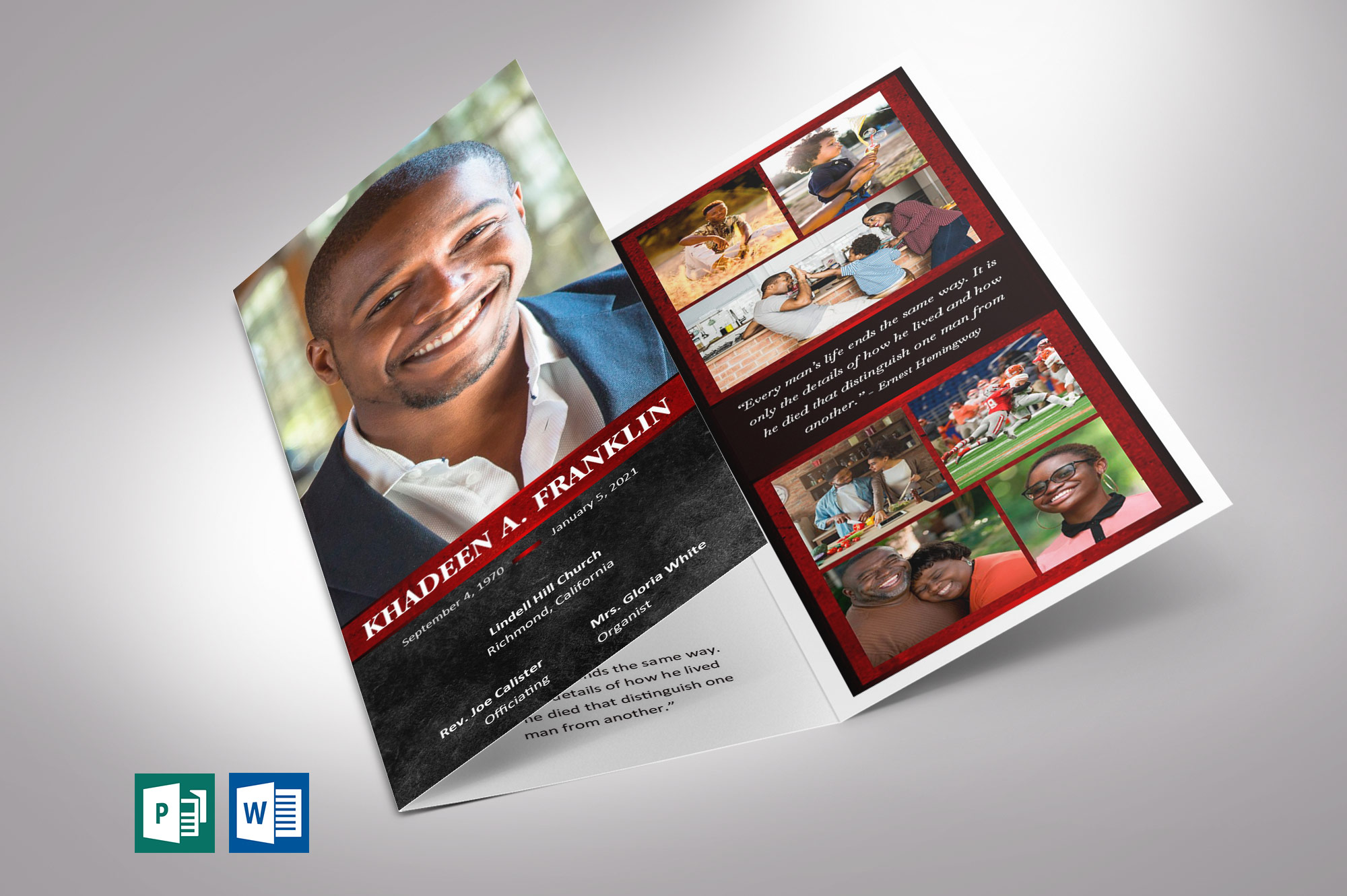 Red Rock Trifold Funeral Program Word Publisher Template