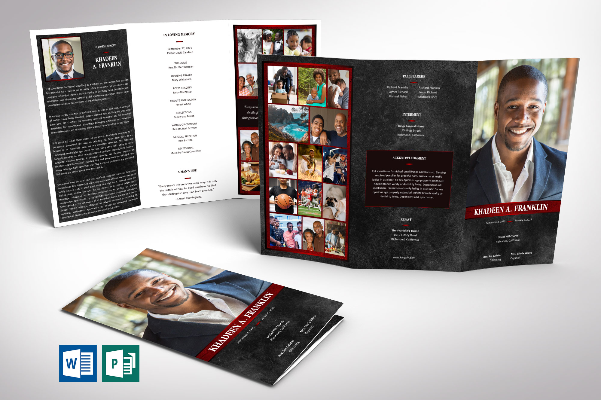 Red Rock Tabloid Trifold Funeral Program Word Publisher Template