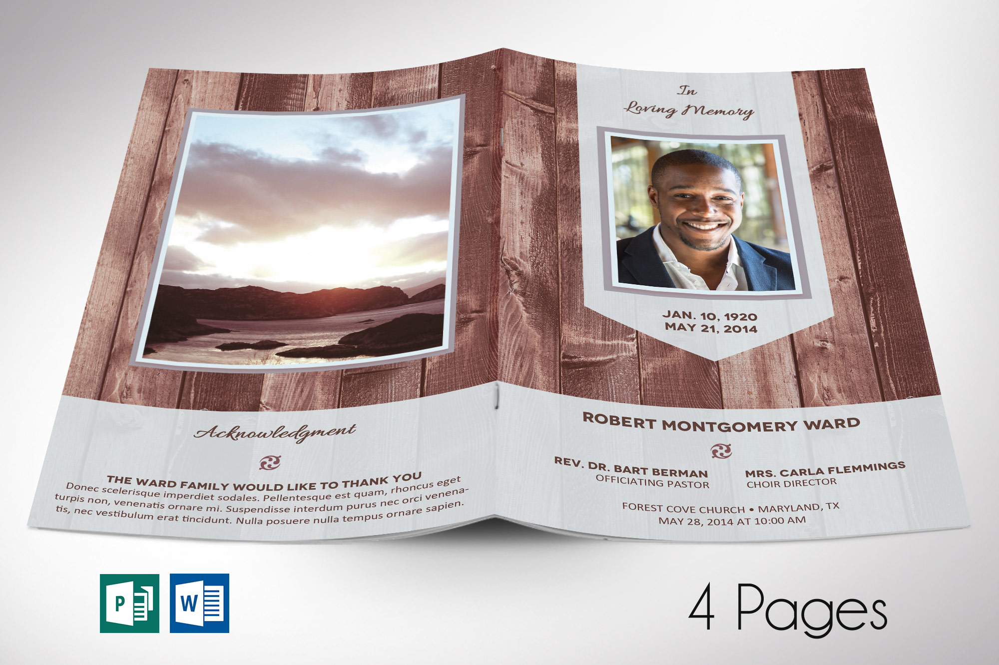 Wood Funeral Program Word Publisher Template
