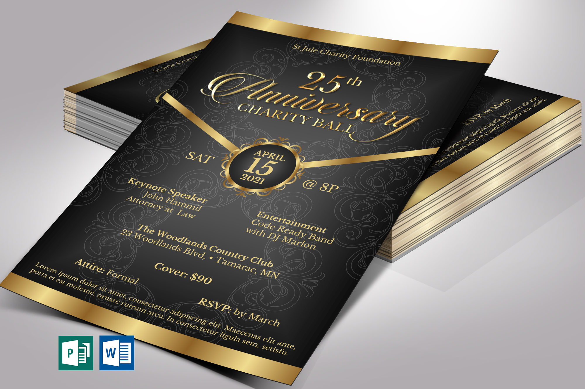 Black Gold Anniversary Gala Flyer Word Publisher Template