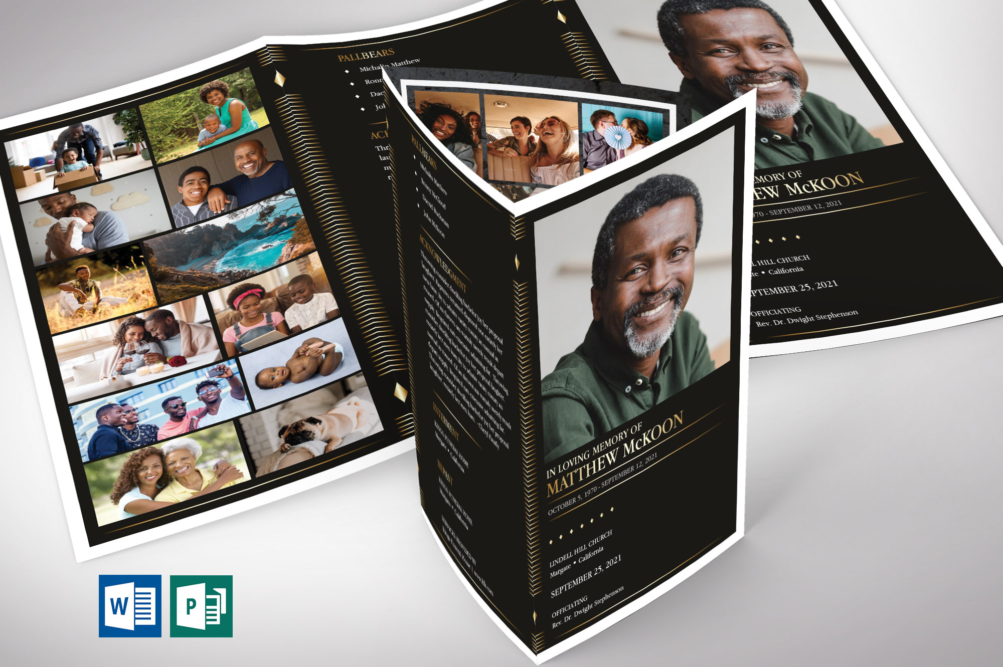 Diamond Legal Trifold Funeral Program Word Publisher Template