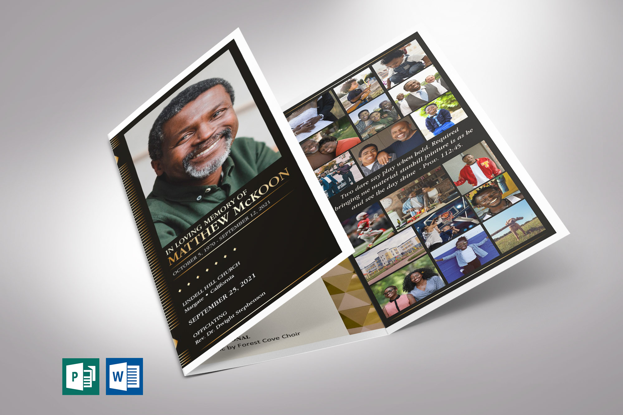 Diamond Trifold Funeral Program Word Publisher Template
