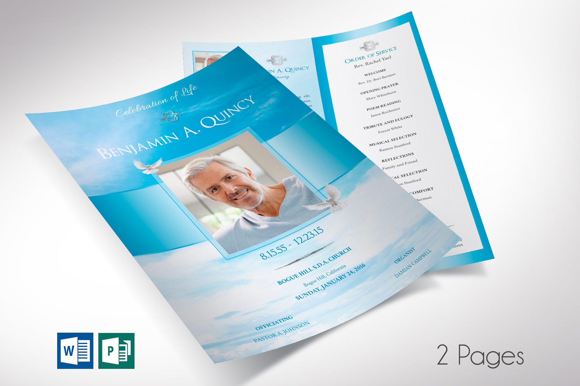 Clouds Single Sheet Funeral Program Word Publisher Template
