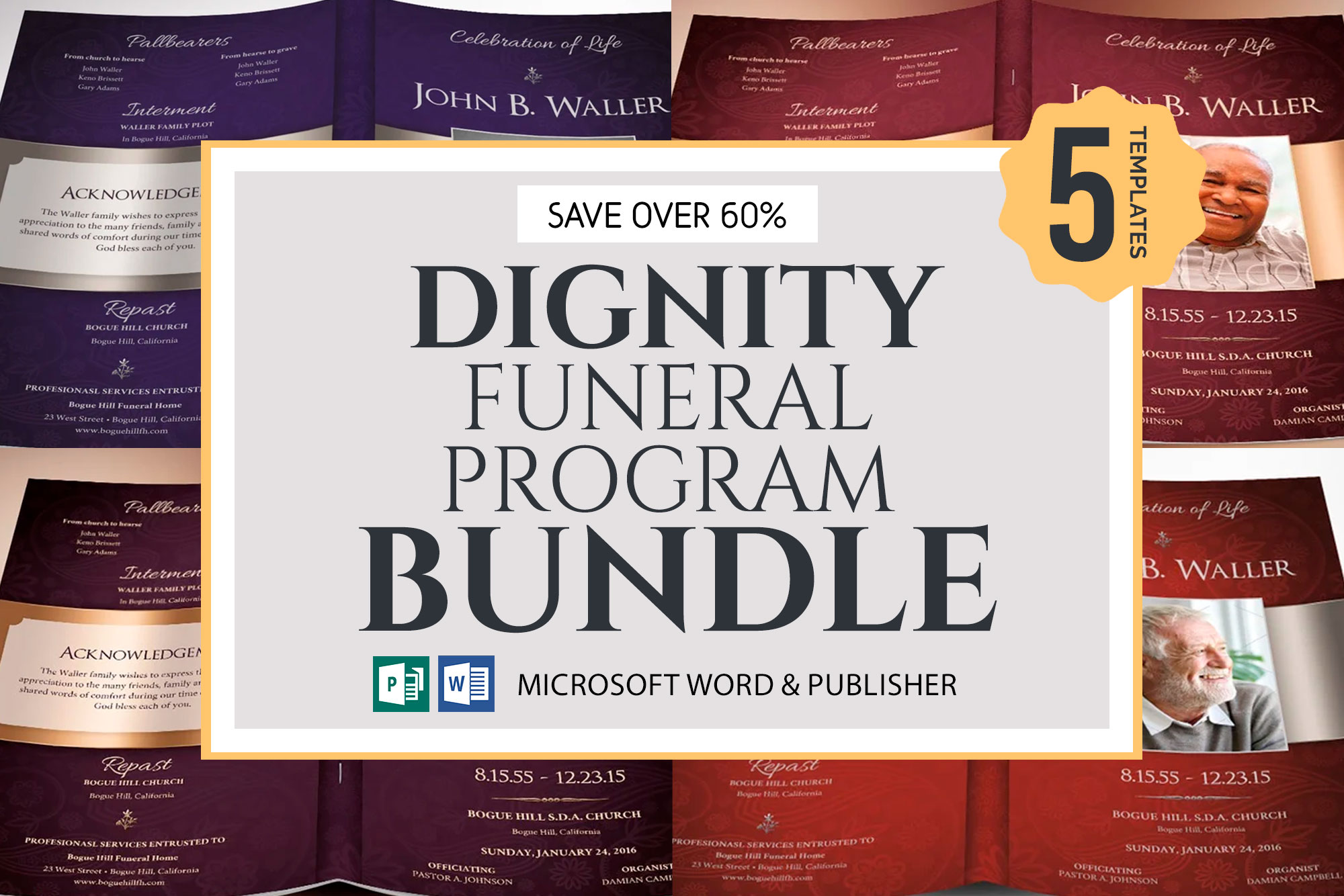 Dignity Funeral Program Word Publisher Template Bundle