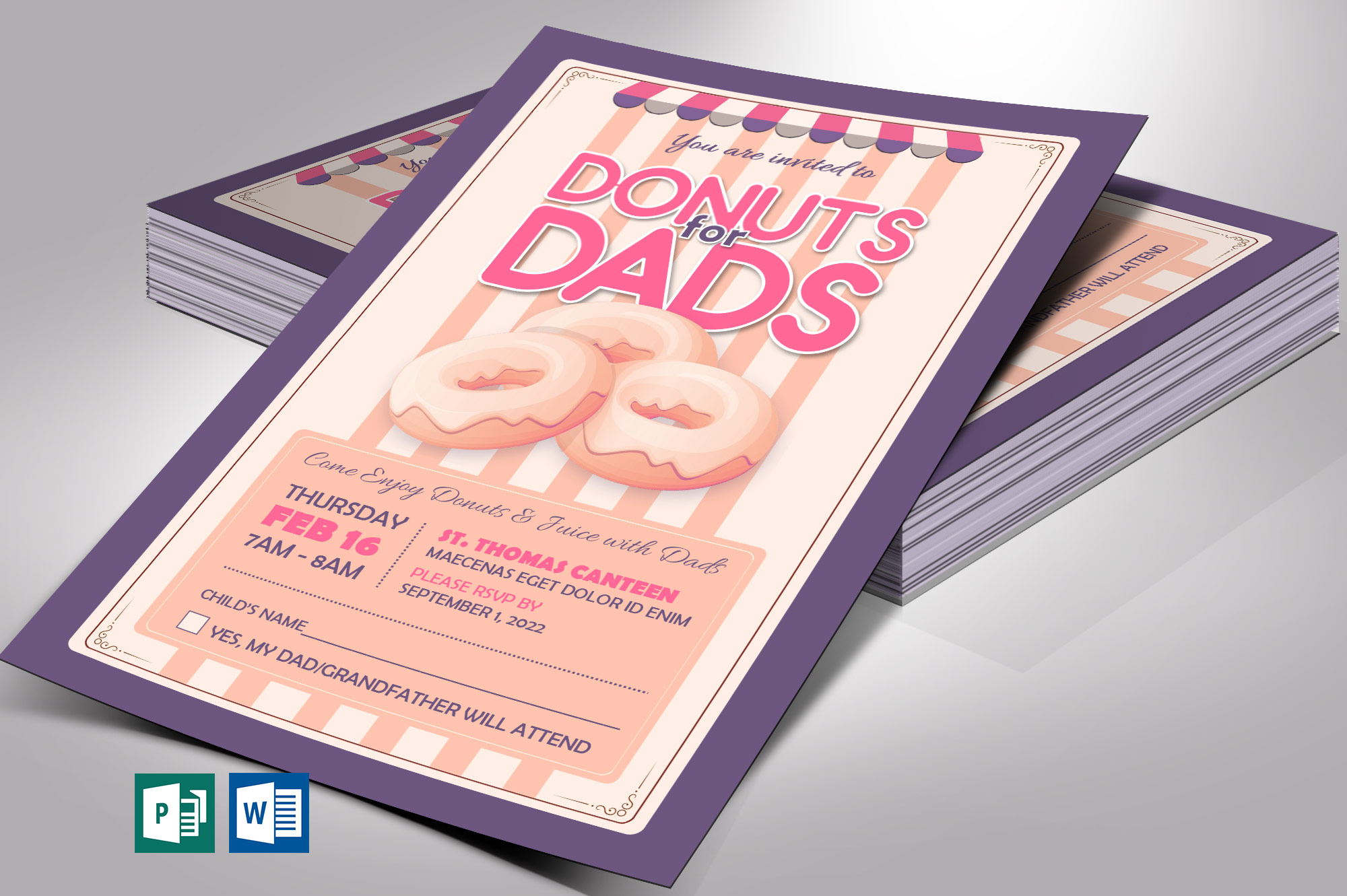 Donuts Dads Invitation Word Publisher Template