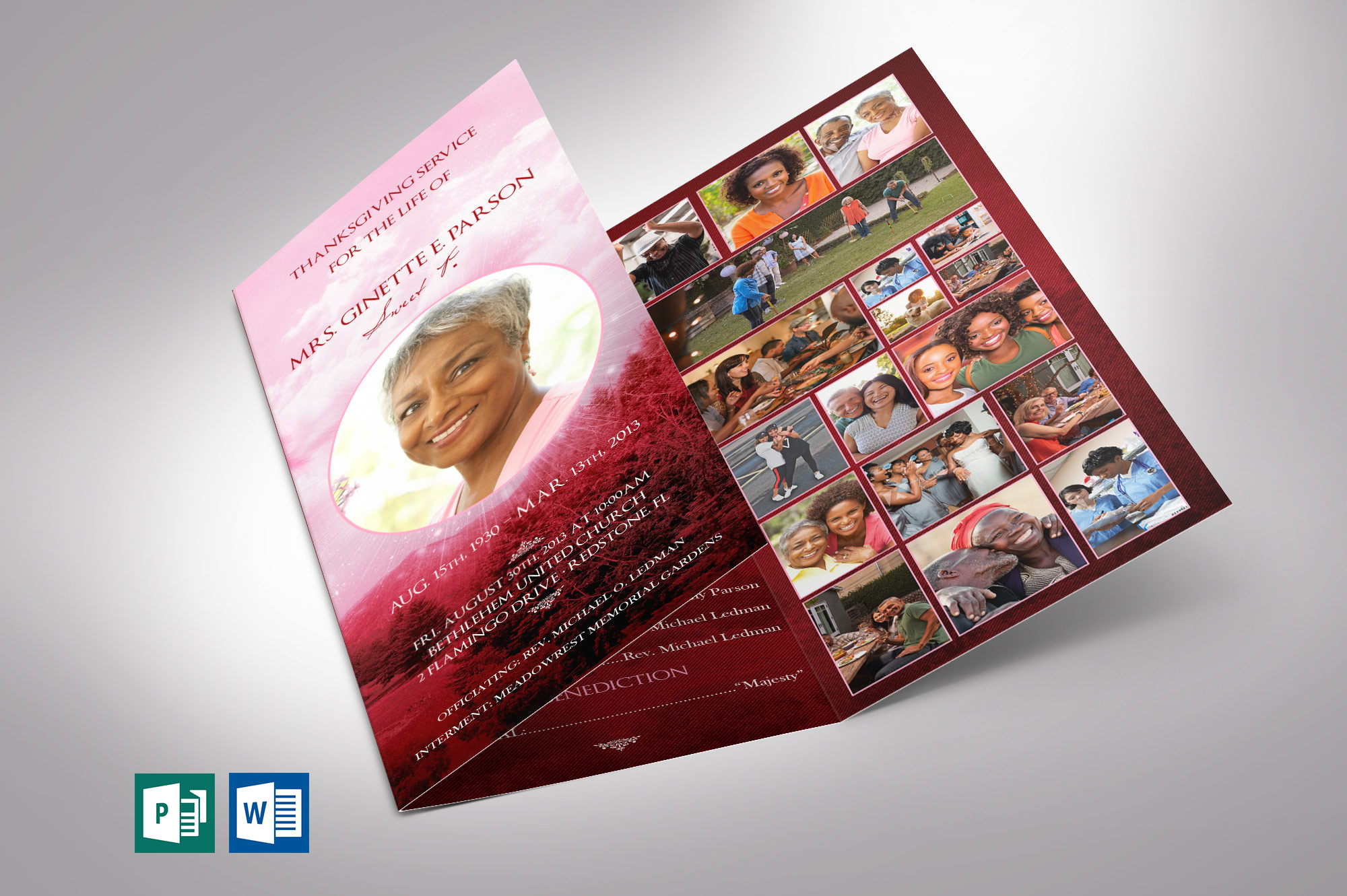 Pink Sky Trifold Funeral Program Word Publisher Template