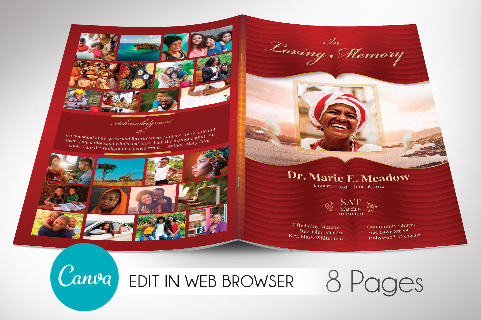 Loving Funeral Program Canva Template V1 | Editable Colors* | 8 Pages