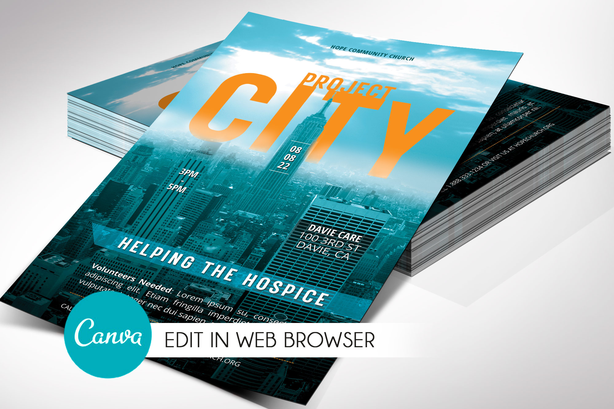 City Charity Flyer Canva Template | Editable Colors* | 2 Sizes | 5"x7" | 5.5"x8.5"