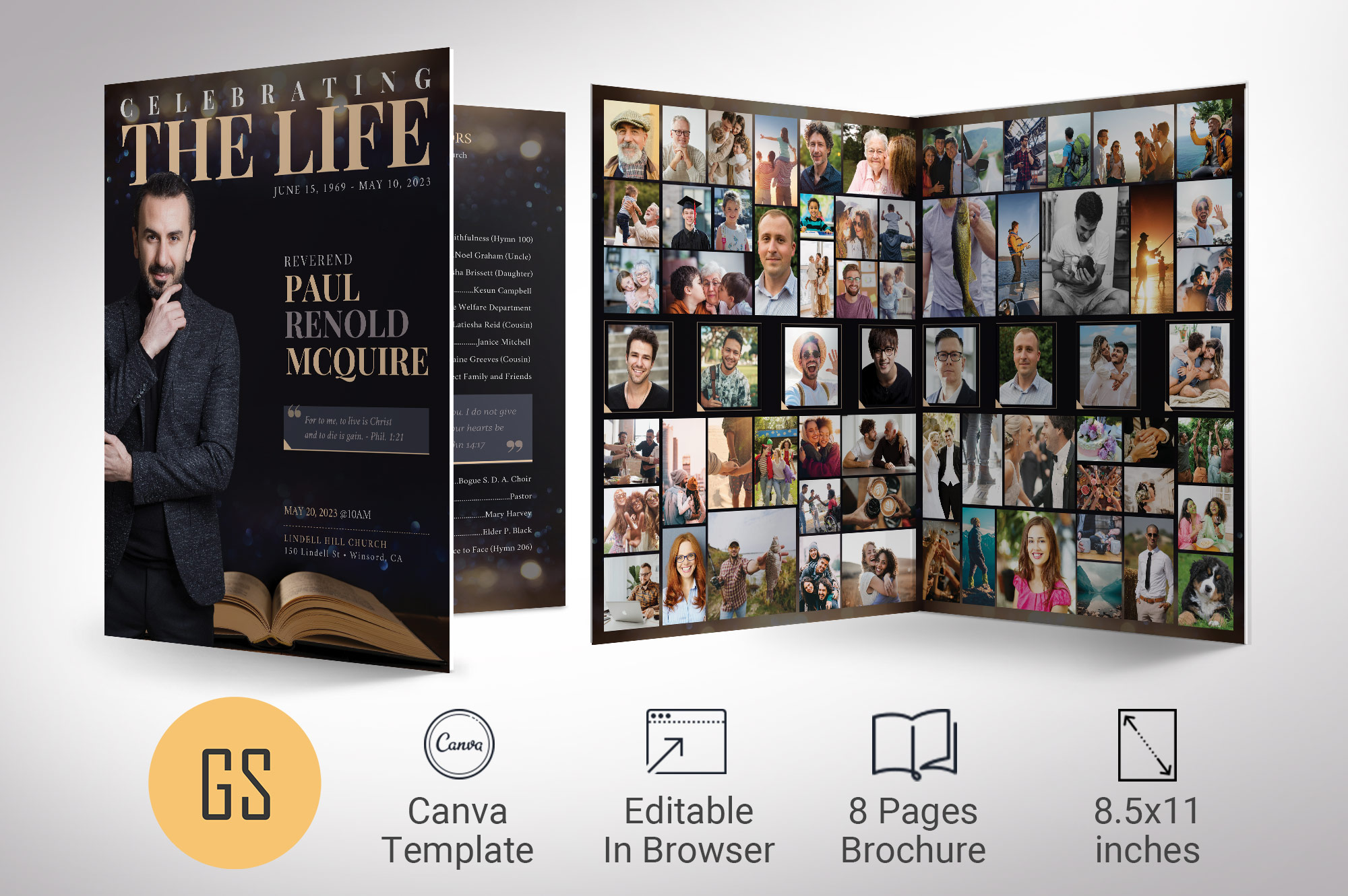 Life Tabloid Funeral Program Template for Canva