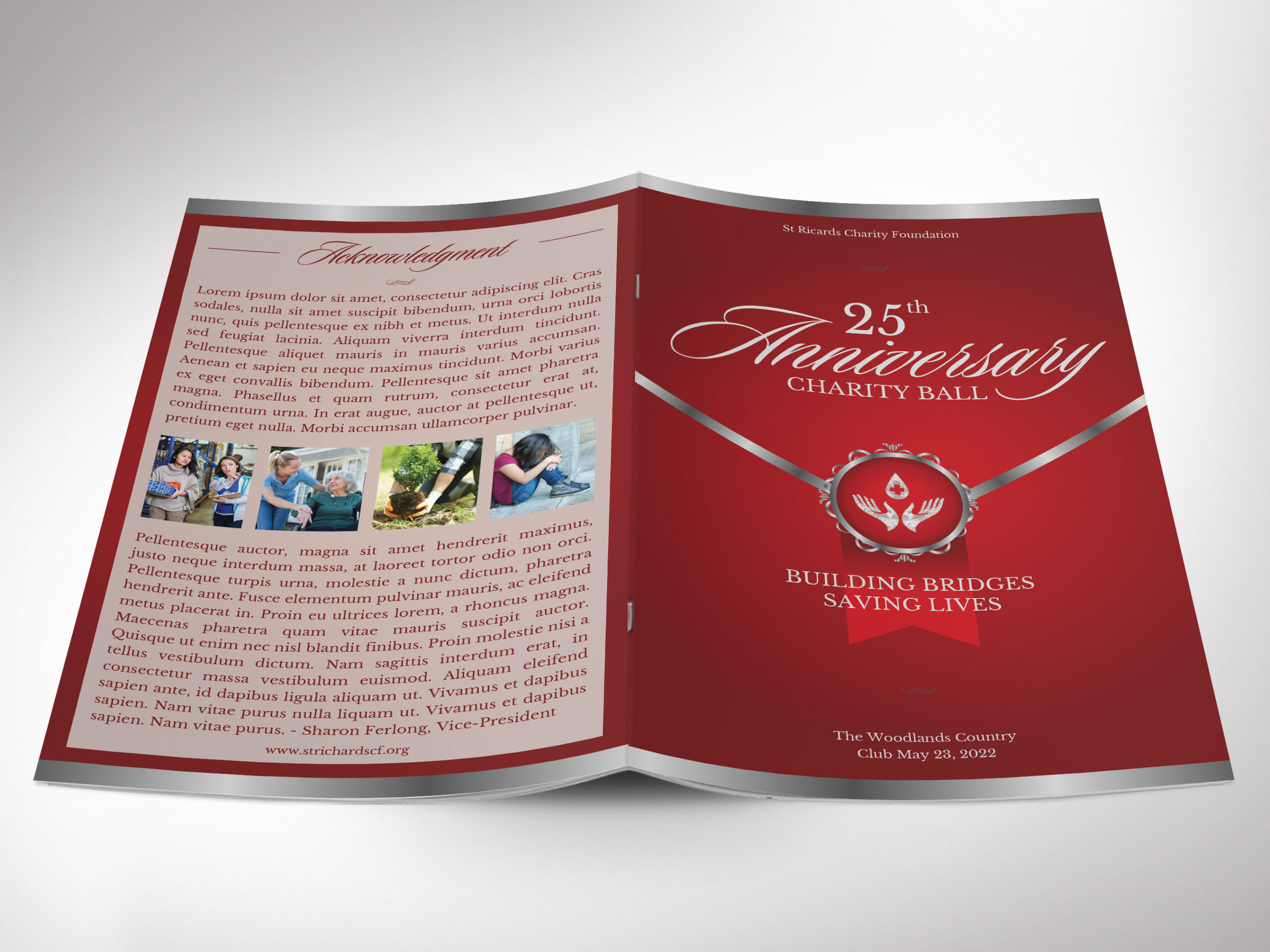 Red Silver Anniversary Gala Program Template for Canva
